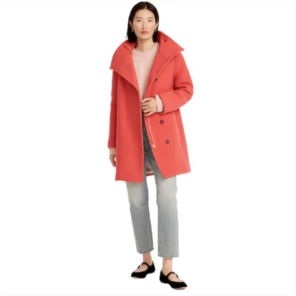 NWT JCREW Villa Cocoon Coat Womens P0 Coral Mid Length Stadium Cloth Wool Petite - Picture 2 of 11
